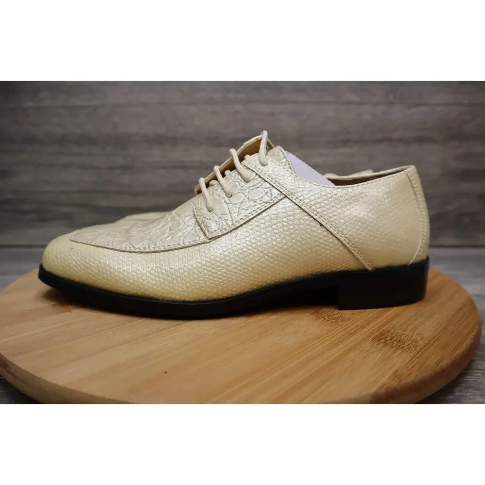 Roberto Chillini Shoes Mens 6 Oxford Slip On Dress Cream Alligator Crocodile NIB